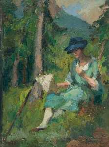Sketch of a Seated Woman in a Blue Hat