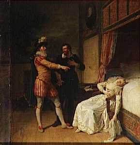 Gabrielle d'Estrées évanouie en présence d'Henri IV menaçant et de Sully