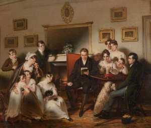 The Pastor's Fireside The family of Sir Thomas Acland, 10th Bt, Being Read to by the Vicar of Silverton