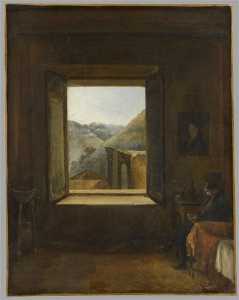 Homme lisant près d'une fenêtre Prêtre lisant auprès d'une malade alitée (ancien titre)
