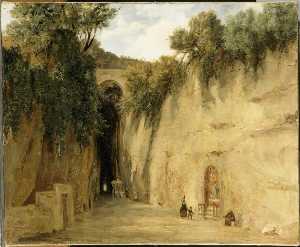 Entrée de l'ancienne grotte du Pausilippe La route de Pouzzoles (ancien titre)