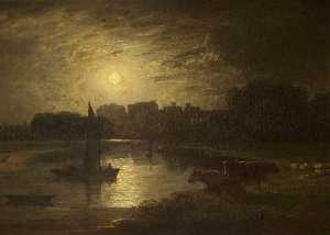 Windsor and Eton from Clewer Meadows by Moonlight