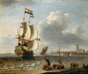 一个 荷兰  东部  印度商船   关闭  霍伦