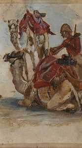 Study of a British Soldier with Two Camels, Camel Corps, Egypt, 1st Sudan War (recto)