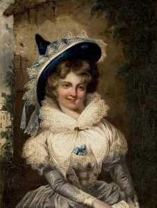 retrato de un dama con un grande señalado Sombrero