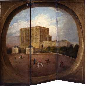 tres paneles Pantalla con un Vista de De norwich Castillo , Norfolk ( dorso )