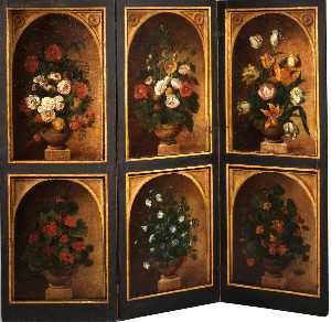 Three Panel Screen with Six Flower Pieces (recto)