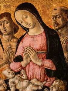 die jungfrau und kind mit st. Sebastian , der heilige franziskus und engel