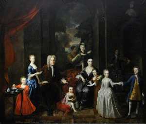 沃尔特 阿斯顿 ( 1661–1744 ) , 4th 主 阿斯顿 , 他的妻子 玛丽和  其 七 孩子们