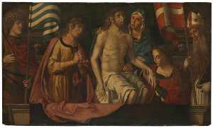 i morti cristo nel Tomba , con lestensione vergine maria e santi