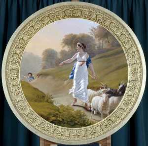Medallion of the Salon Doré de Malmaison. Scene of a sheepfold or Chloe fleeing at the approach of the Méthymniens
