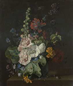 蜀葵 和  其他  花儿  在  一个  花瓶