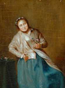 porträt von einem lady Tragen eines Gebinde von roses