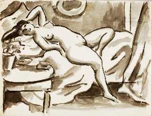 Reclining Female Nude with Table