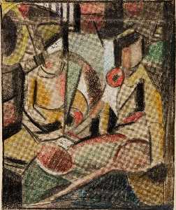 Abstract Two Women with Tennis Racquets