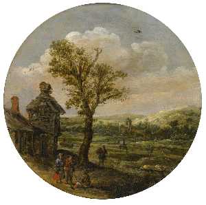 Summer landscape with an old tree