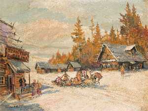 Зимняя сцена с  тройка  Зимний  санки  поездка