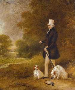 Portrait of Sir William Mordaunt Sturt Milner, 4th Bt. (1779 1855) with two Clumber spaniels out shooting