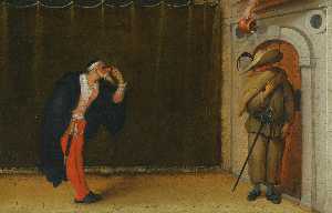 Комедией dell'arte сцена с изображением панталона и бригеллы