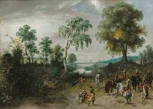 Landscape with horsemen at rest