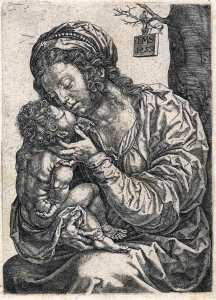 Virgin и ребенок сидящая у подножия в а Дерево