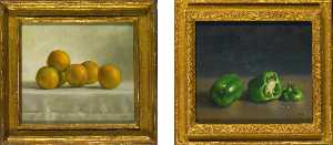 Green Peppers and Oranges Two Paintings