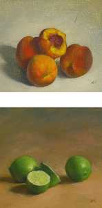 Three and a Half Peaches and Limes Two Paintings