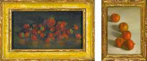 Still Life of Strawberries and Five Tangerines Two Paintings