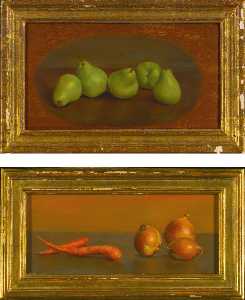 Carrots and Onions and Ripening Bartletts Two Paintings