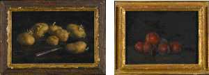 Dark Red Plums and Sprouting Potatoes Two Paintings