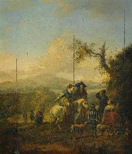 a riding party in a landscape