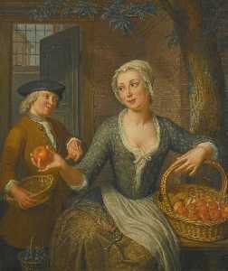 un joven chica vendiendo  naranjas