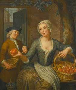 Chica joven vendiendo  naranjas