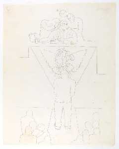 (Untitled)(tracing of drawing for mural Courtroom Scene)