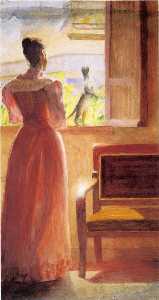 Lady by a Window (also known as Lady Standing at Window with Cat)