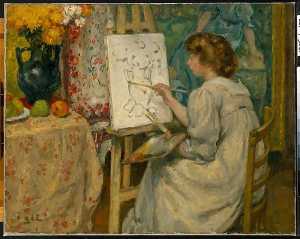 Girl Painting at an Easel