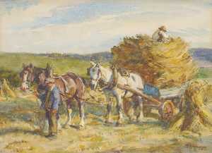 Figures with Horses Pulling a Haycart