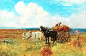 Hay Cart Pulled by Two Horses