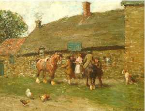 Figures before a Country Inn