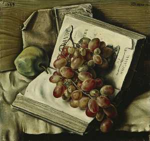 Français Nature morte aux raisins, à la pomme et aux deux livres