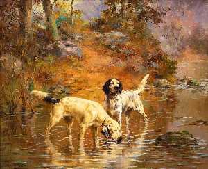 Two Setters in a Cooling Stream on the Grounds of Overhills, Fayetteville, North Carolina