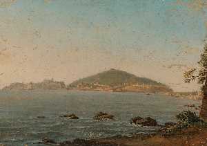 ein blick auf Neapel von dem Portici , das castel dell'Ovo auf der linken