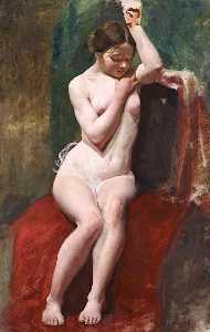 Life Study of a Female Nude Model with her Left Arm Raised