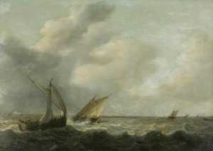 bateaux de pêche dans  une  agitée  mer
