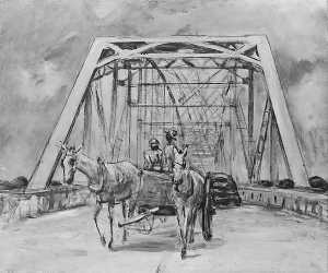 White Mules on a Bridge