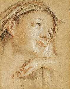The Head of the Virgin, Looking up to the Right, with a Subsidiary Study of a Hand