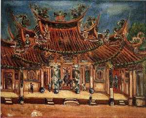 English Entrance of Temple Chen Cheng po Date Unknown Canvas Oil painting 59×70.5 cm 中文 廟口 陳澄波 年代未詳 畫布‧油彩 59×70.5 cm。