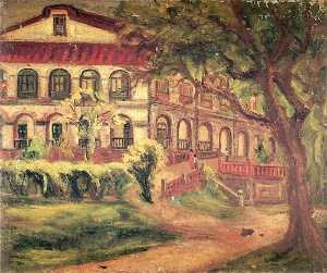 English Campus of Changrong Girls' High School Chen Cheng po 1941 Canvas Oil Painting Collection of Chen's Family Members 中文 長榮女中校園 陳澄波 1941 畫布 油彩 畫家家族收藏