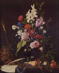 Flower Still life with Crucifix and Skull