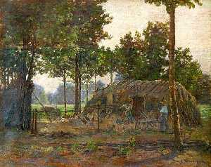 La hutte du charbonnier dans la forêt de Sennart (titre ancien cartel)